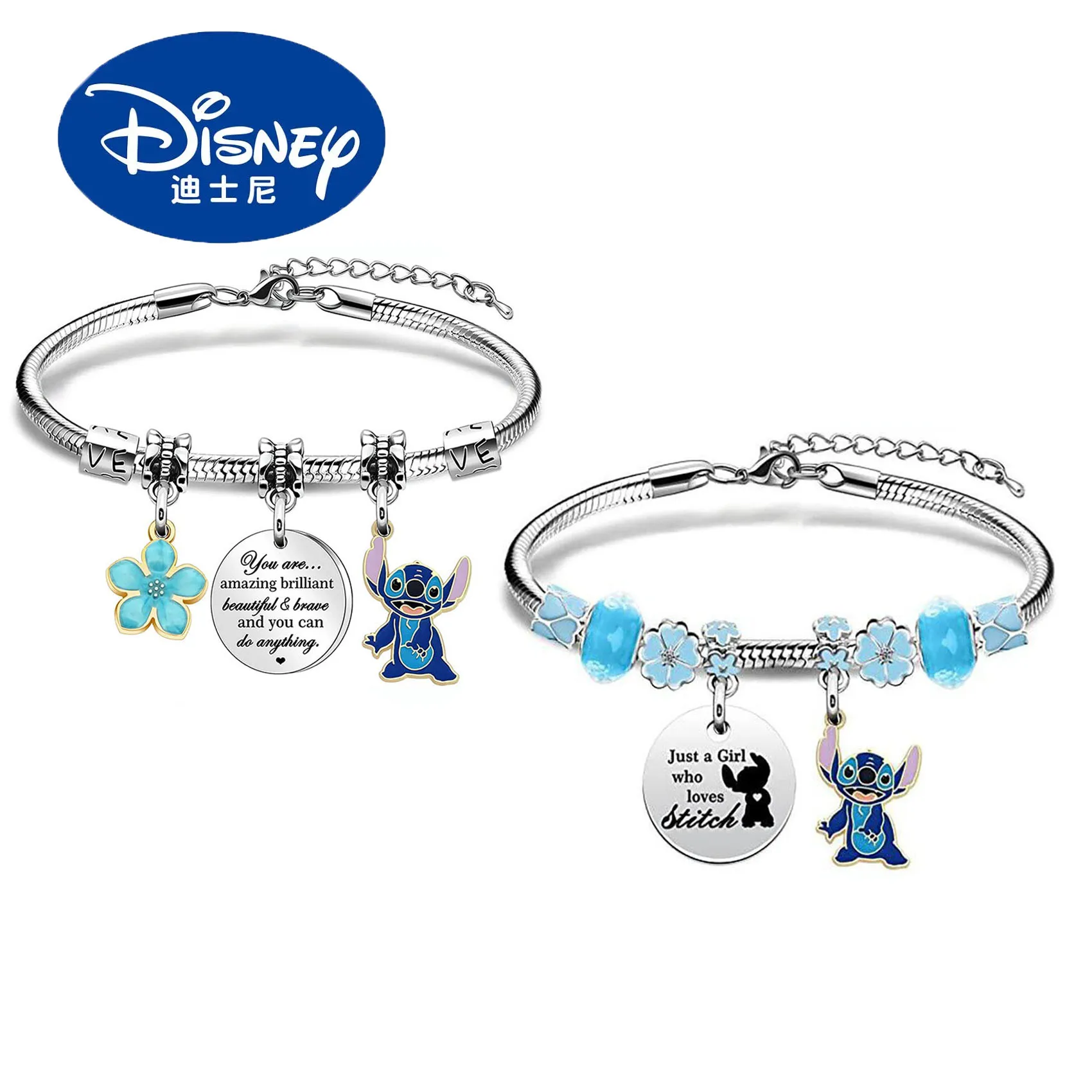 Disney-pulsera con colgante de Lilo & Stitch para niña, accesorio de moda  con diseño de dibujos animados de hueso de serpiente, regalo de cumpleaños