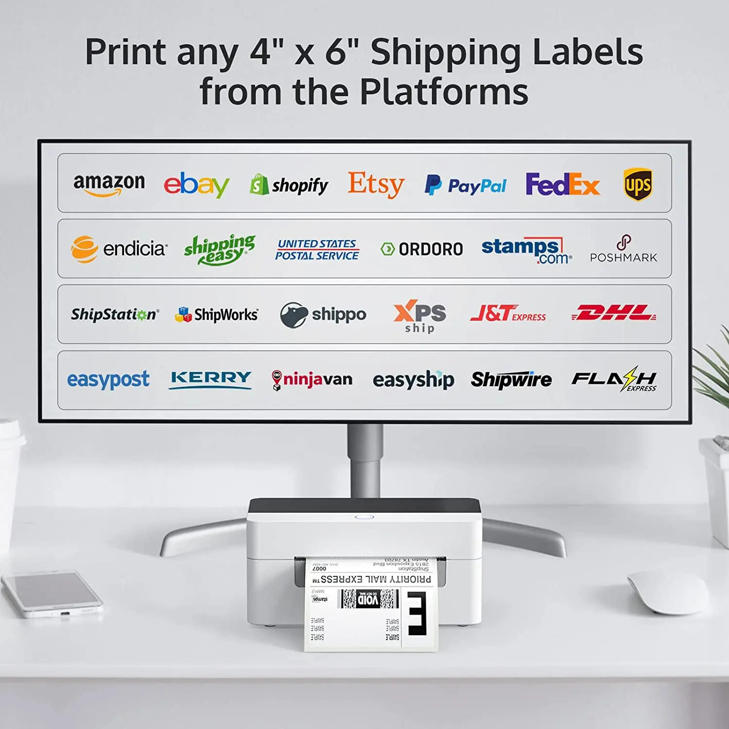 Xprinter 463 Thermal Label Printer 4*6 USB/Bluetooth Shipping Express Barcode Printer Label Holder POS For MacOS/Windows/Android