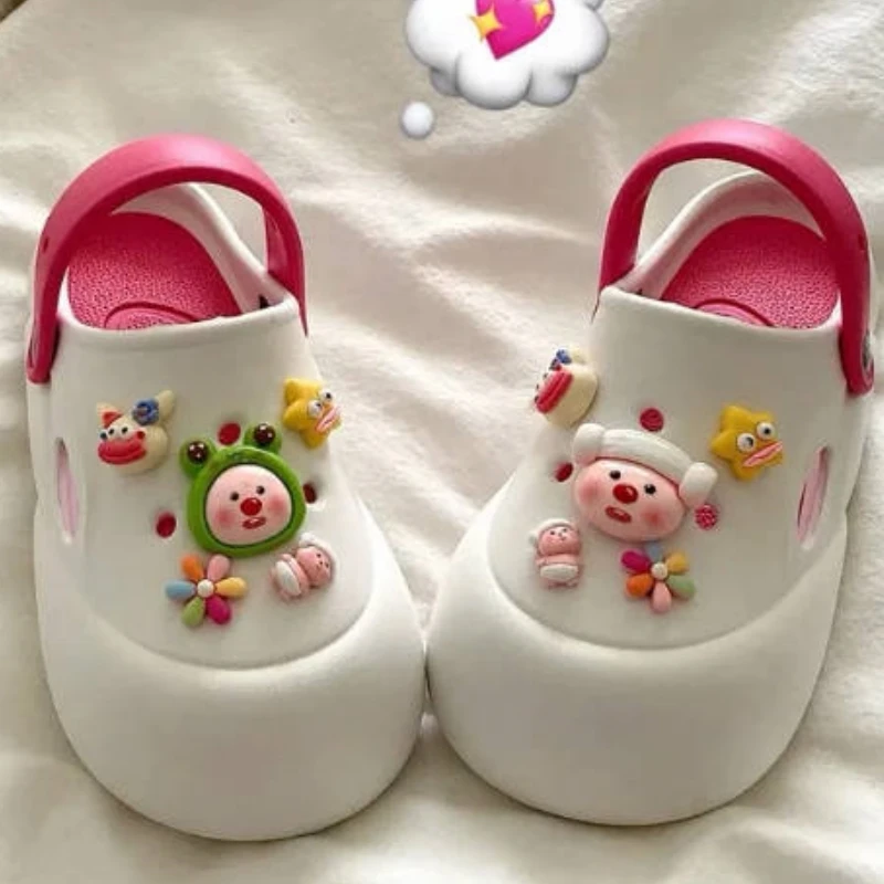 Women Cartoon Clogs Shoes 2024 Summer Anti Slip Thick Soles Slipper Young Girl Toe-Closed Indoor Soft Slipper A0134