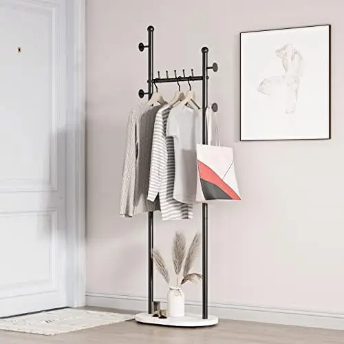 

Clothing With Shelves, Modern Coat Freestanding with Marble Base, Coat Hanger ,Hat Tree Coat Standing Clothes Racks for Bouti