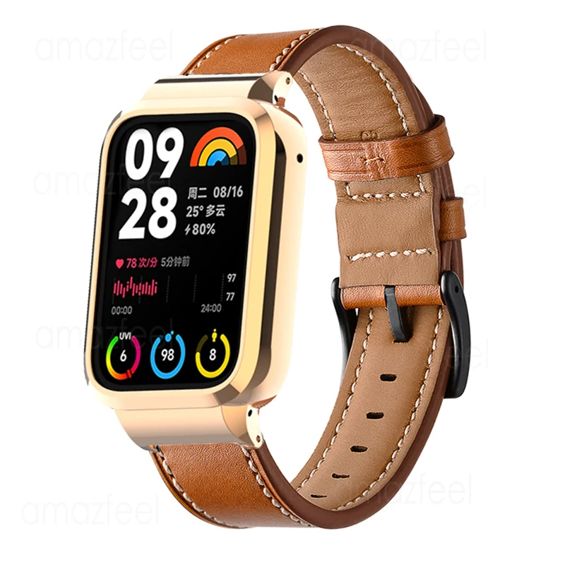 

Leather Watch Band for Mi Band 8 Pro Strap Case Protector for Xiaomi mi band 7 pro Bracelets Belt Metal Protective Cover Shell