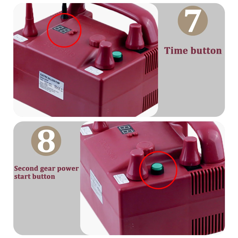 Elektrische Ballongebläsepumpe, rosaroter Ballon-Luftpumpe mit zwei Düsen, 220 V, 680 W, mit 2 Aufblasdüsen zur Dekoration – Detail 5