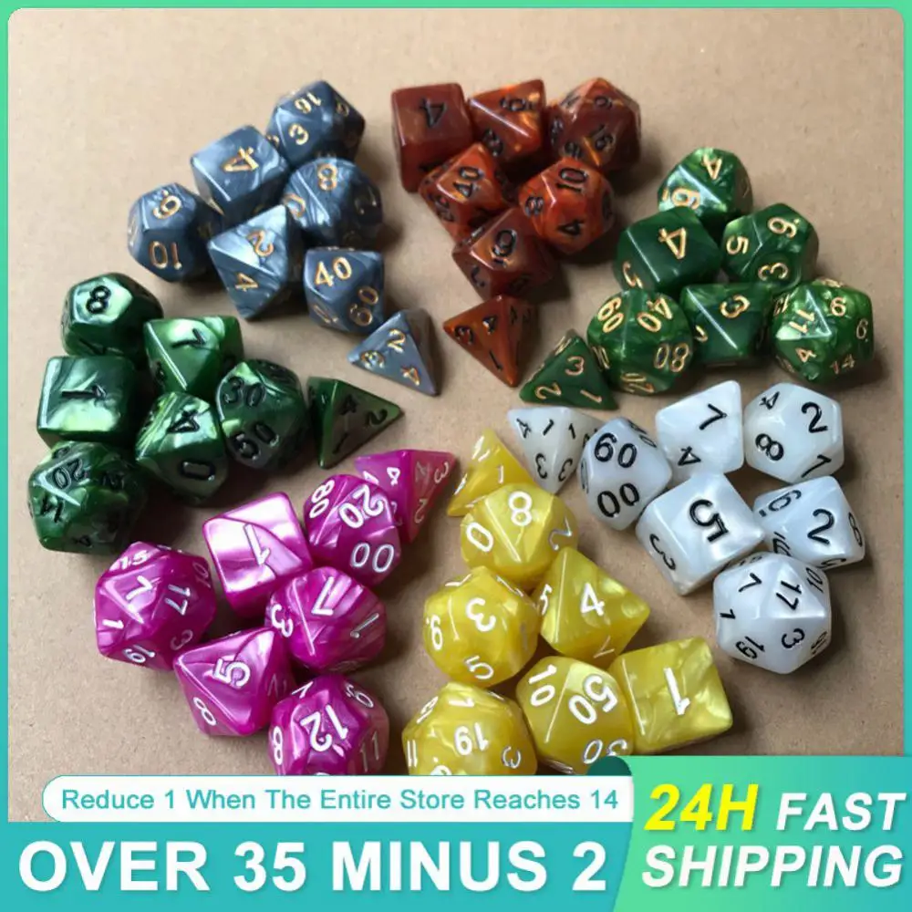 

7 Pcs Polyhedral Sieve Fun Acrylic Pearl Pattern Role-playing Chess Card Starry Skyinteractive Party Game Dice