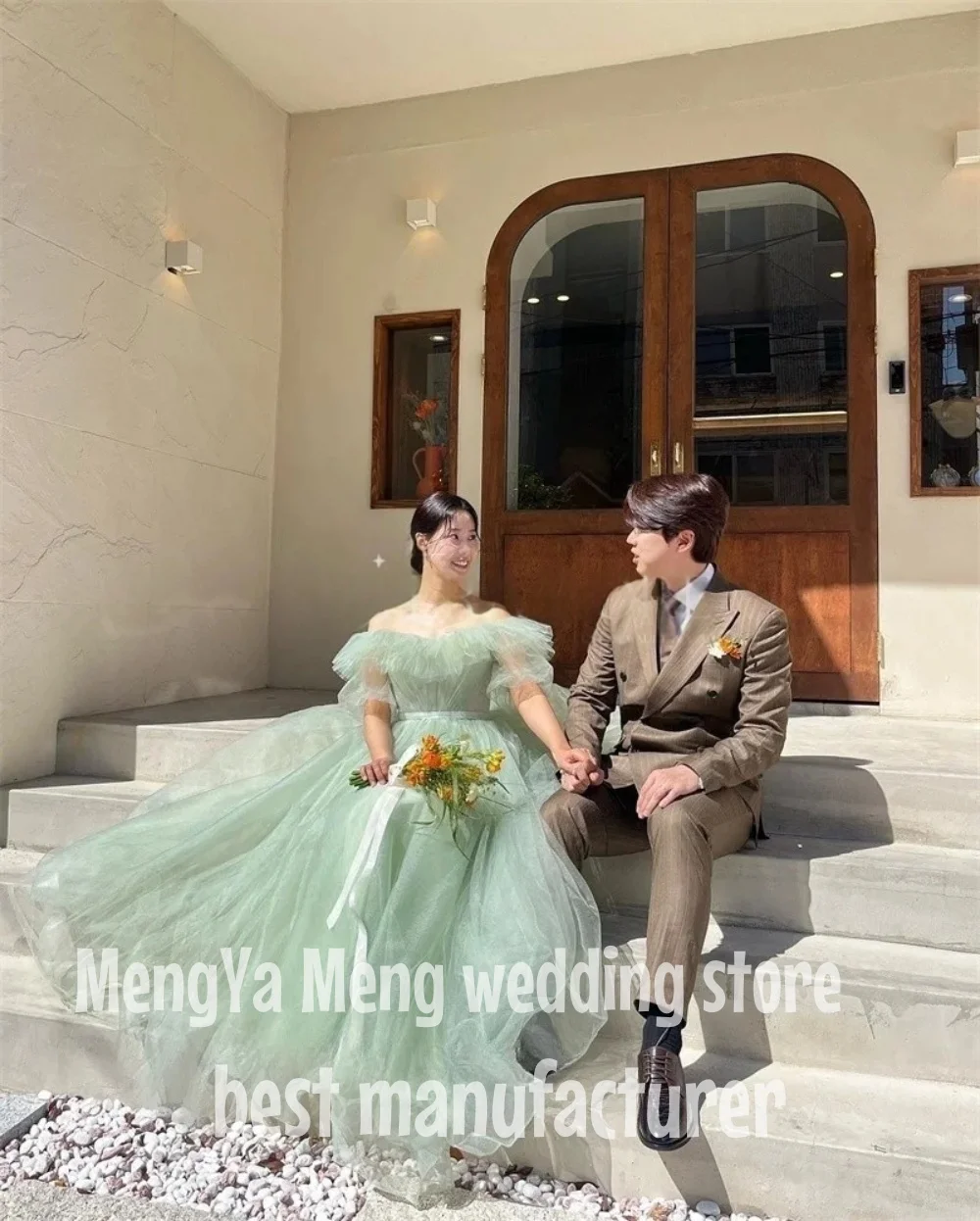 ZHUISHU 2025 Fairy Tulle Green Korea Wedding Party Dress Photo shoot Sleeves Tulle Prom Evening Gowns Bridal Dress Lace Up Back 5