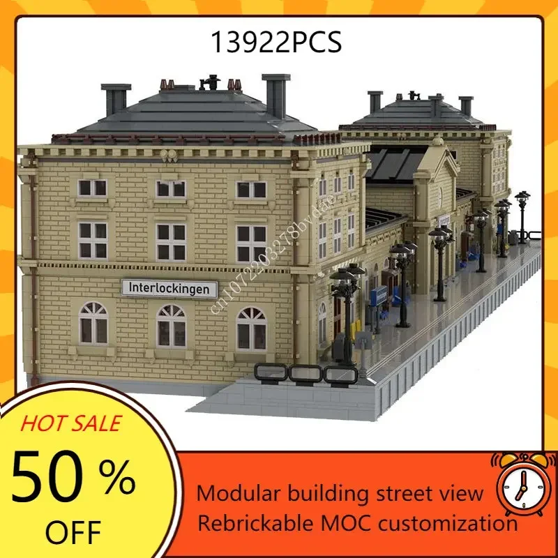

Main Train Station "Interlockingen" Modular MOC Creative Model Building Blocks Architecture Education Assembly Model Toys Gifts