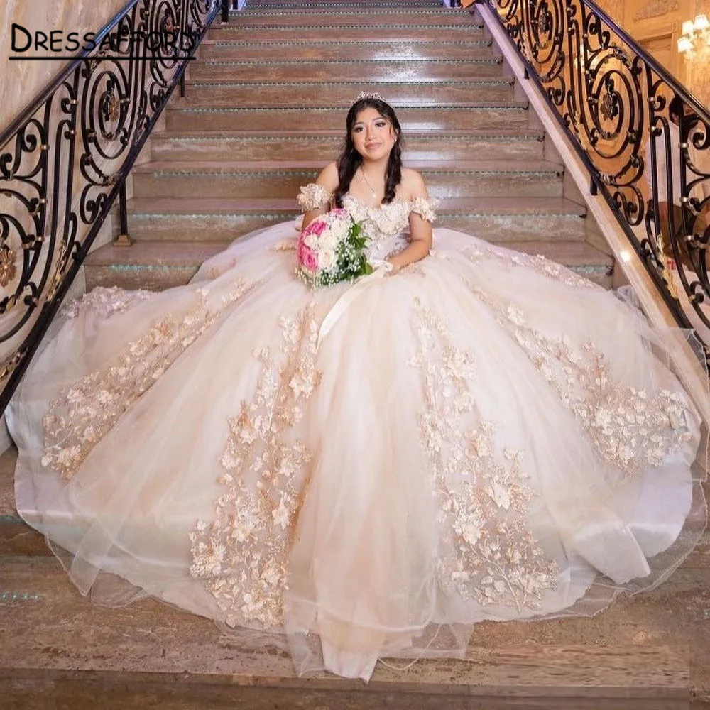 

Платье принцессы шампанского для Quinceanera с кристаллами и бусинами с открытыми плечами 15 вечерние блестящие платья на день рождения милые 16-местные платья