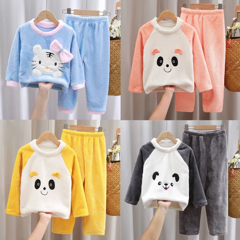 

Детский фланелевый Пижамный костюм Hello Kittys, осенне-зимний спортивный костюм Sanrios для мальчиков и девочек, бархатная утепленная кавайная зимняя одежда