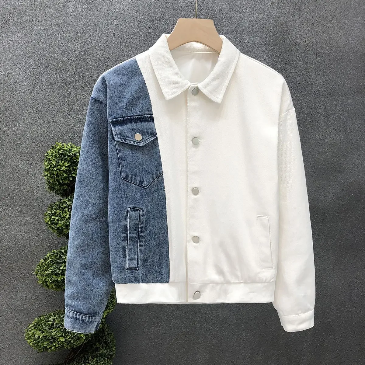 Men's Casual Jackets - Turn-Down Collar Patchwork Button Jacket for Autumn Winter Wear
