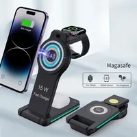 15W 3 in 1 Magnetic Wireless Charger Stand Transparent for IPhone 12 13 14 ProMax Apple Watch Airpods Fast Charging Dock Station - Image 2