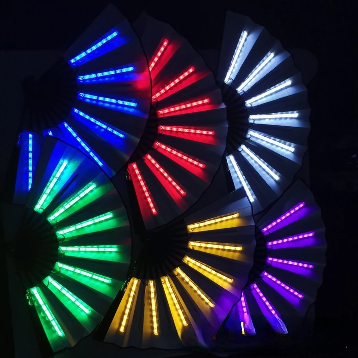 13in Luminous składany wentylator z LED grać Fan kolorowe ręczny Abanico wentylatory Led taniec świecące w ciemności wieczór akcesoria 6 styl