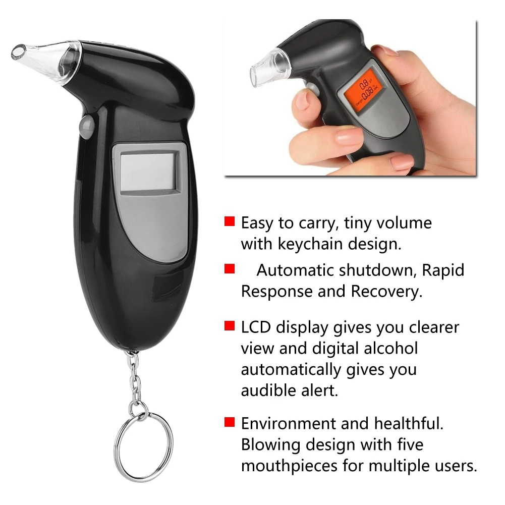 Breath Tester Alcohol Analyzer LCD Screen Professional Alcohol Breath Tester Analyzer Lie Detector Breathalyser No Backlight
