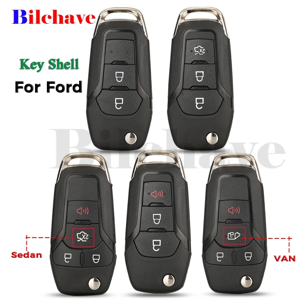 

jingyuqin Flip Folding Car Key Shell Case 2/3/4 Buttons For Ford Focus Fusion Mk2 Mk7 Explorer Ranger Uncut Blank HU101 Blade