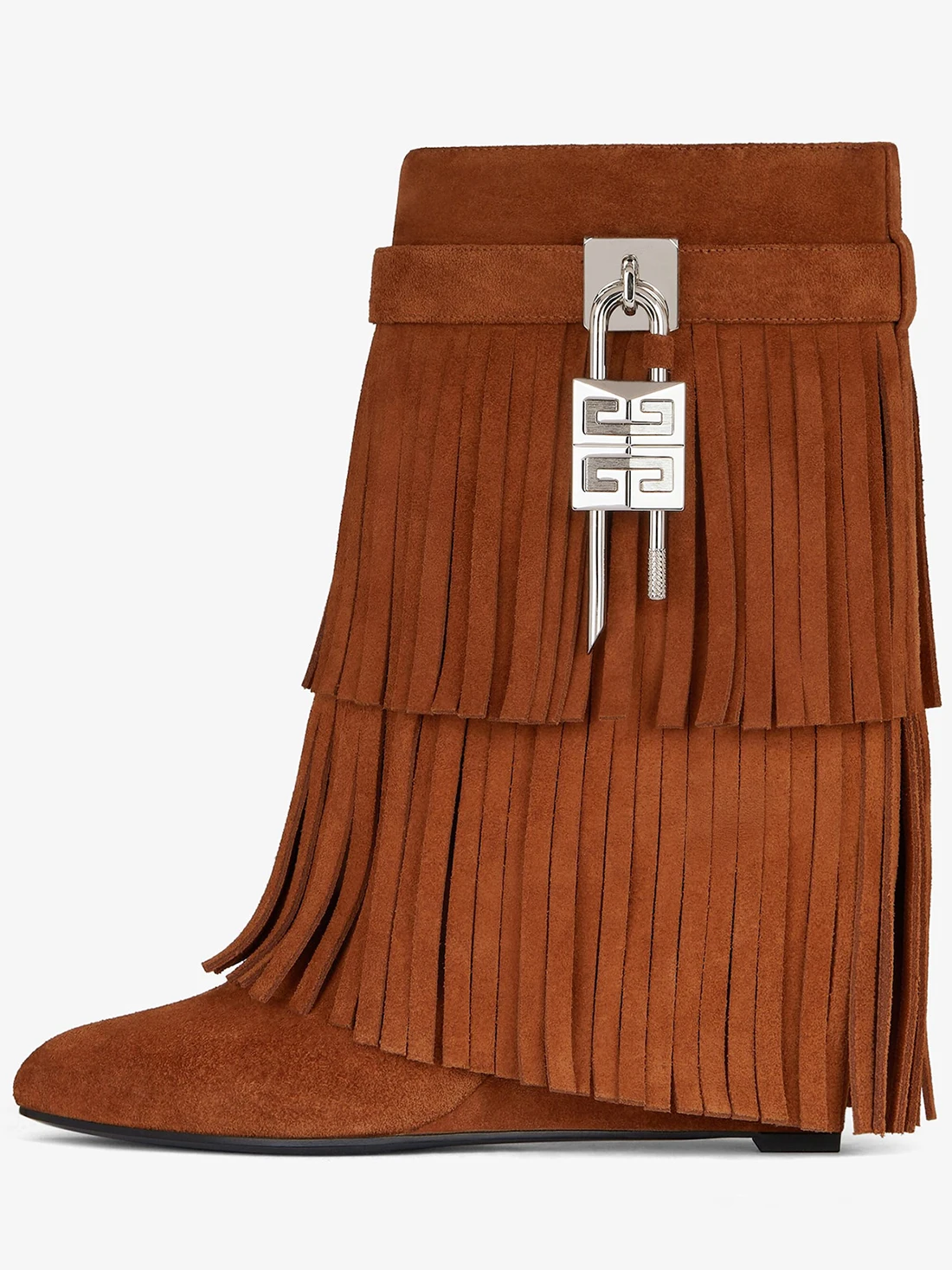 

CYJSYQFC Brand Design Metal Lock Women Boots Sexy Slip-on Mid Calf Boots For Woman Riding Boots Suede Wedge High Heels Shoes