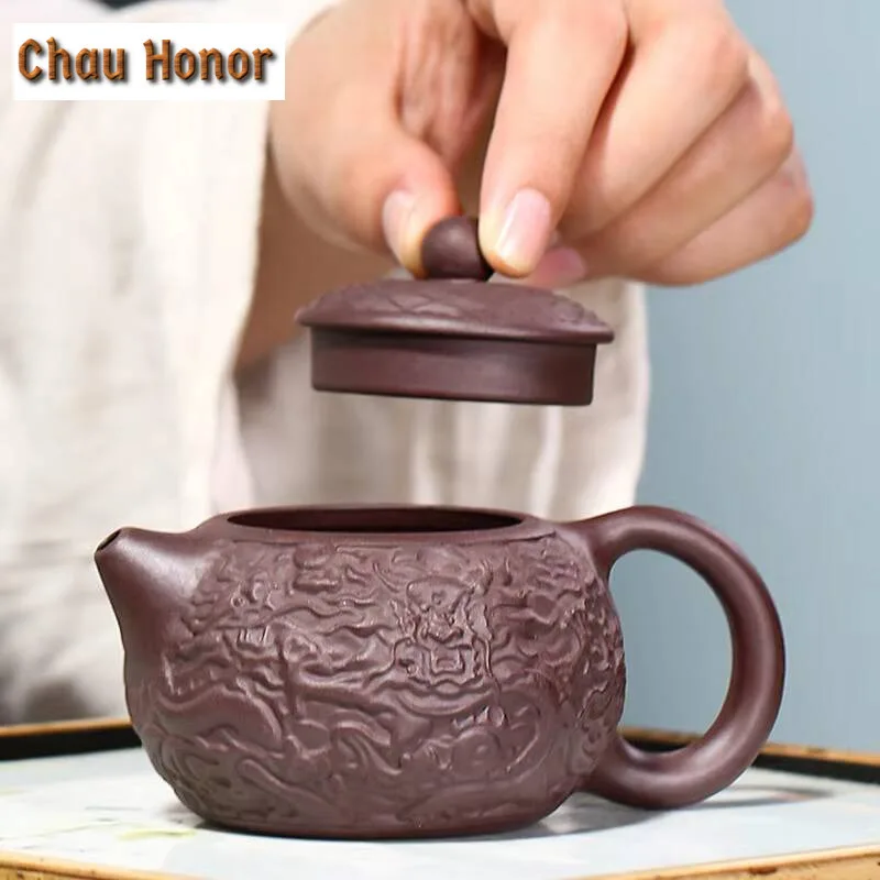 140ml Yixing Raw Ore Purple Mud Handmade Xianglong Xishi Purple Clay Pot Kungfu Teaset Home Tea Ceremony Drinkware Birthday Gift