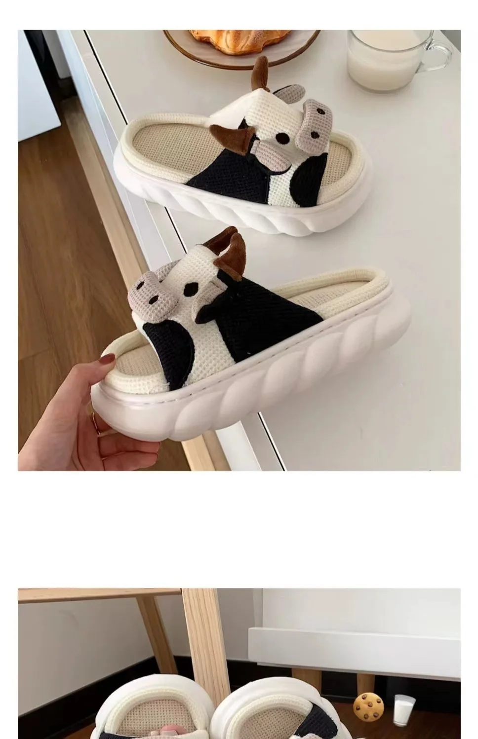 Comwarm Leinen-Hausschuhe für Damen, rutschfeste EVA-Sohle, leichte Home-Slides, weiche Sohle, Indoor-Slides, Freizeit-Plattform, Damen-Hausschuhe – Detail 6
