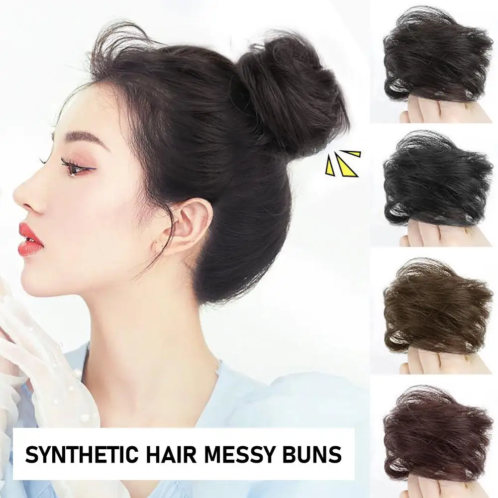 Moño de pelo sintético rizado para mujer, bandas para el cabello desordenadas, banda elástica, postizos, flecos de volumen falsos