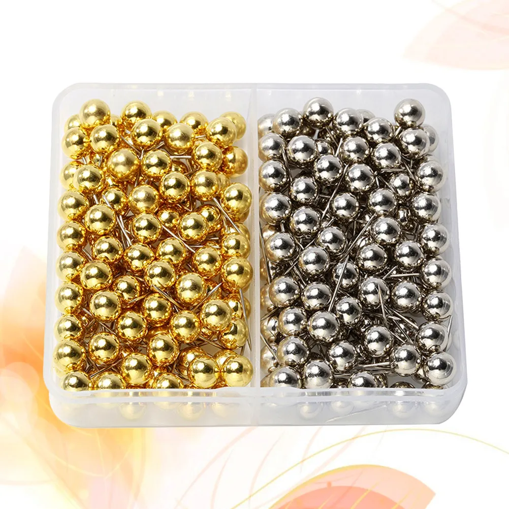 200Pcs 금속 라운드 푸시 핀 6Mm 볼 헤드 골드 색상 게시판 코르크 패브릭 보드 여행 지도 사무실용