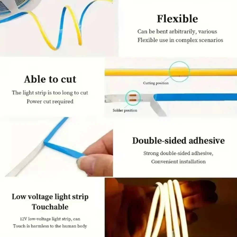 5V COB LED Strip Light USB Smart Hand Sweep Motion Sensor Dimmable Flexible Strip Lights For Bedroom TV Mirror Backlight Wall
