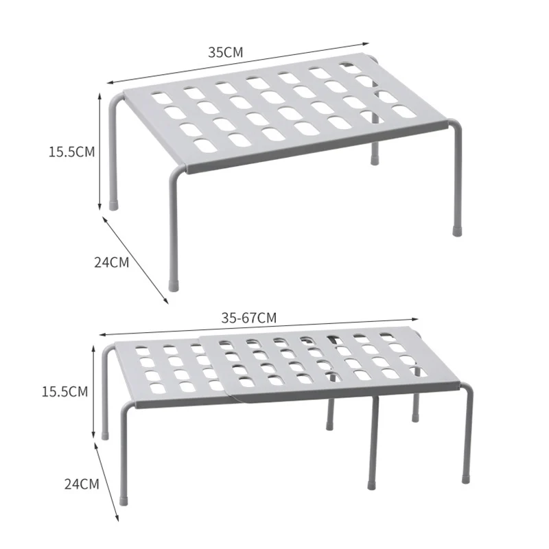 Expandable Kitchen Cabinet Organizer (35-67cm) Storage Rack Kitchen Shelf Dish Bowl Organizer Condiment Rack Kitchen Utensils 6