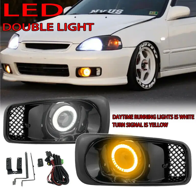 

For Honda Civic 1999-2000 Car Accessories front fog light assembly LED bi-light daytime running light DRL Turn signal lamp