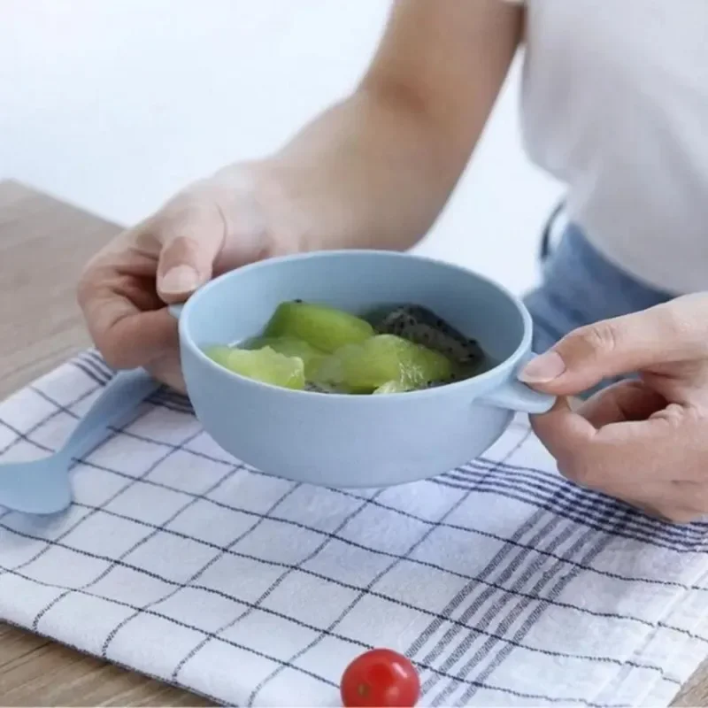 1pcs Eco-Friendly Wheat Straw Bowls with Spoon Reusable Baby Children's Dishes Kitchenware Bowl Home Kitchen Dinnerware Supplies