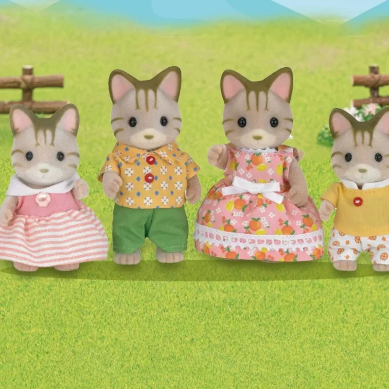 Original Sylvanian Family Girl Figures Striped Cat Family Series Set Di Mobili Statua Modello Collezione Ornamenti Bambola Giocattolo Regalo