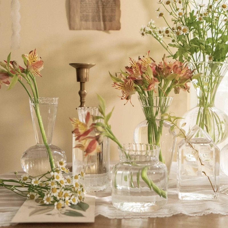 Vintage Glass Vase Room Decor Transparent Flower Vase Hydroponic Plant Pot  Aesthetic Table Ornaments Accessories Flower Bottle - AliExpress 15