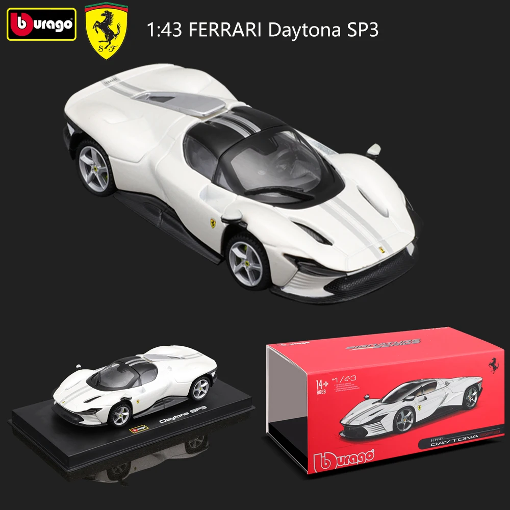 Bburago FERRARI Daytona SP3 Sport Cars 1:43 Alloy Diecast Model Car Collection Gifts Toys For Adults Children bburago 1 43 2022 f1 red bull racing rb18 1 verstappen 11 perez formula one alloy super toy car model christmas gifts adults