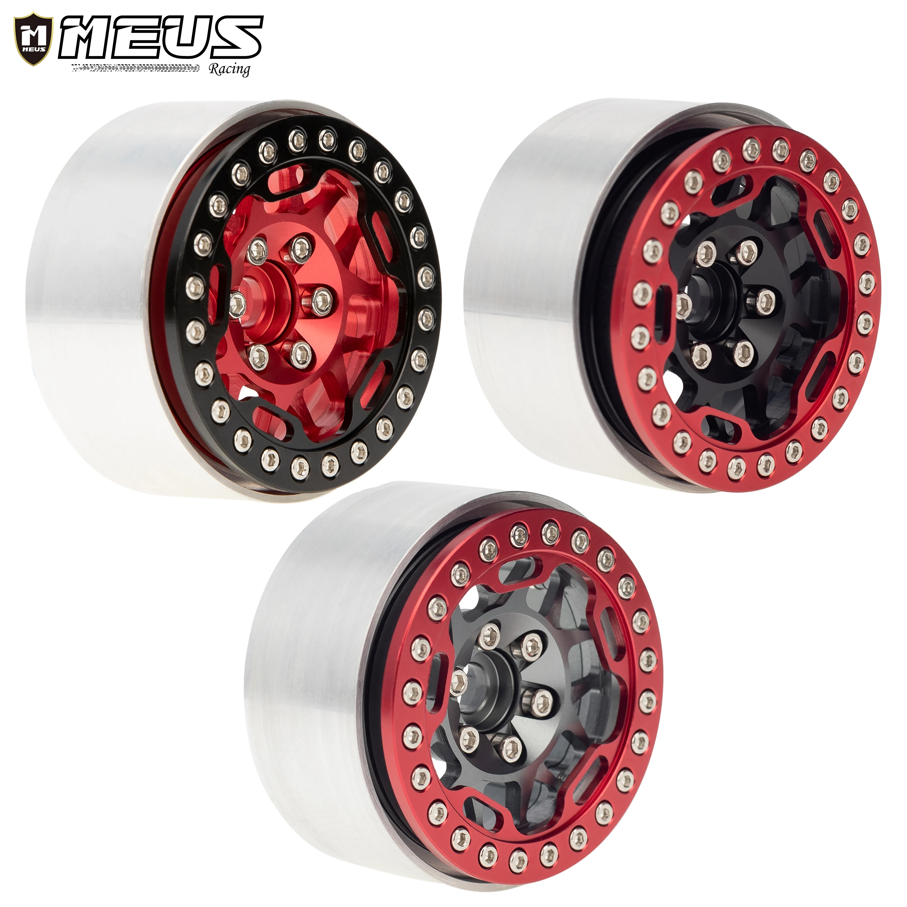 

Meus Racing 4PCS 1.9in 1.9'' Beadlock Wheel Metal Wheel Hub Rim 12MM Hex Combiner Part for 1/10 RC Crawler SCX10 90046 D90 TRX4