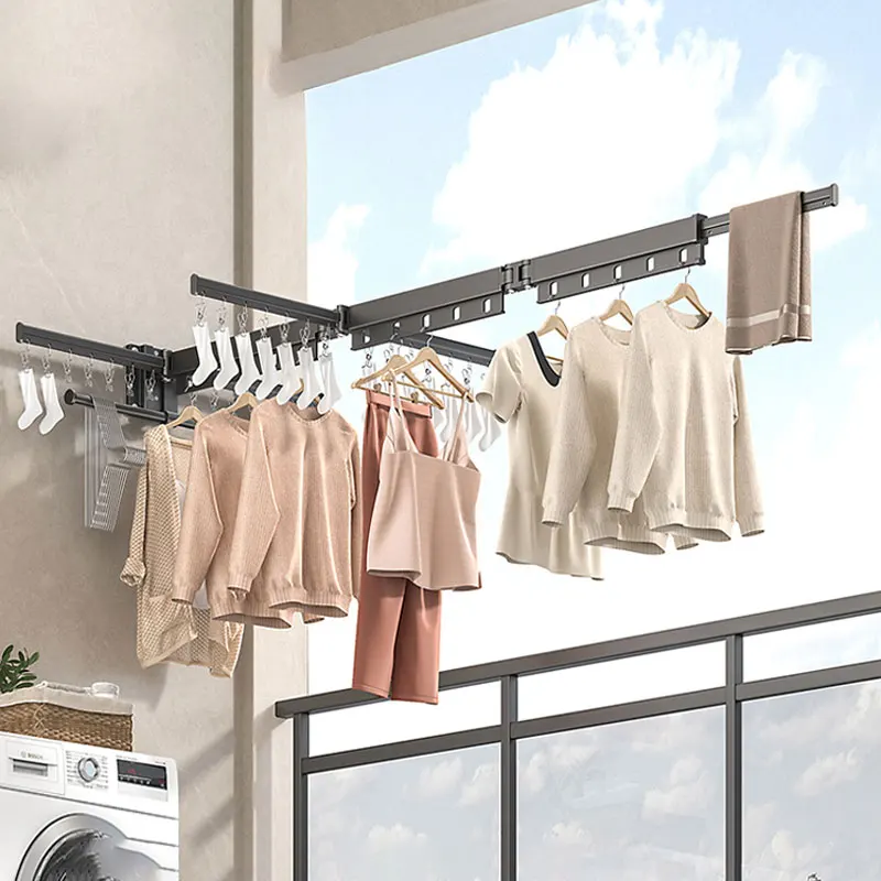 Clothes Drying Rack, Aluminum Alloy Folding Drying Rack, Wall-mounted Collapsible Drying Rack, Space Saver Clothes dryer 4