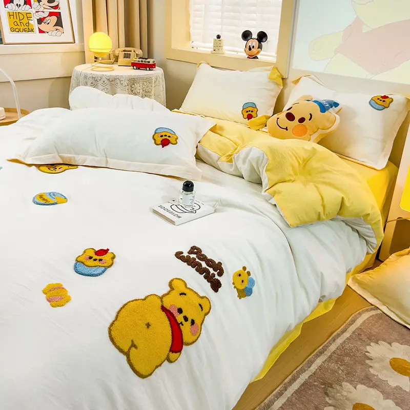 

Cute Daisy Duck Winnie the Pooh Lotso Embroidery Class A Pure Cotton 4pcs Anime Creative Comfortable Soft Home Bedding Wholesale