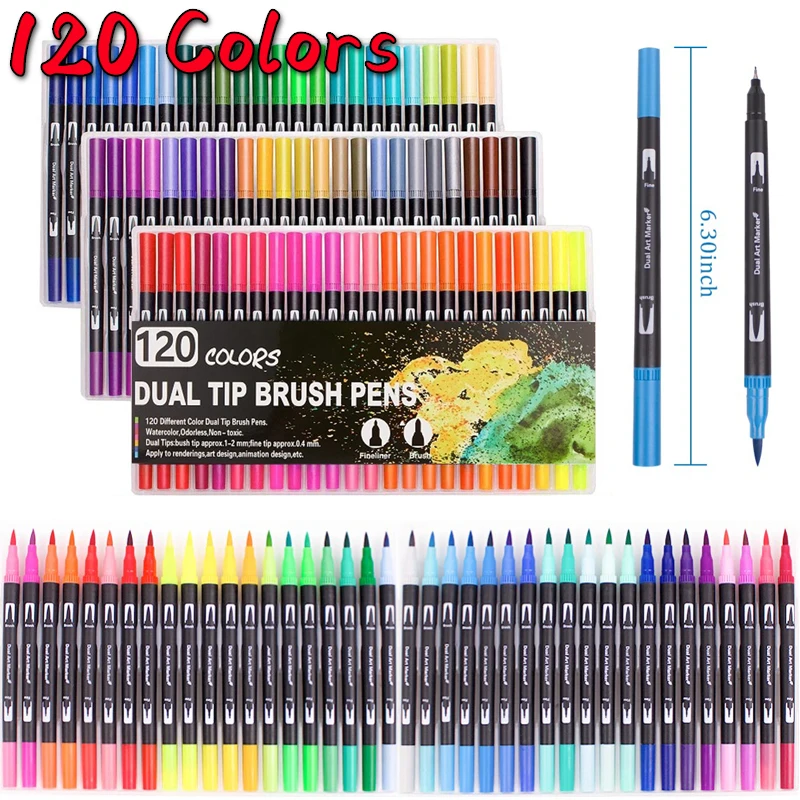 12-120 Colors/box Watercolor Pens , Fine Tip & Flexible Brush Pen Tip, Water  Based Markers For Adult Coloring Manga Calligraphy - AliExpress