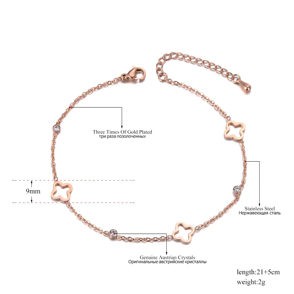 Cubic Zirconia Ankle Chains 316L Stainless Steel CZ Crystal Flower Plant Charm Anklet For Women 18K Gold Plated Chain Summer Beach Jewelry
