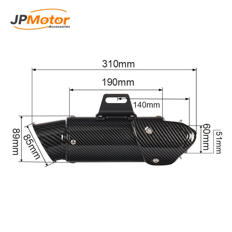JPMotor 오토바이 슬립 온 배기 파이프, 오토바이 배기 시스템 머플러, 61mm
