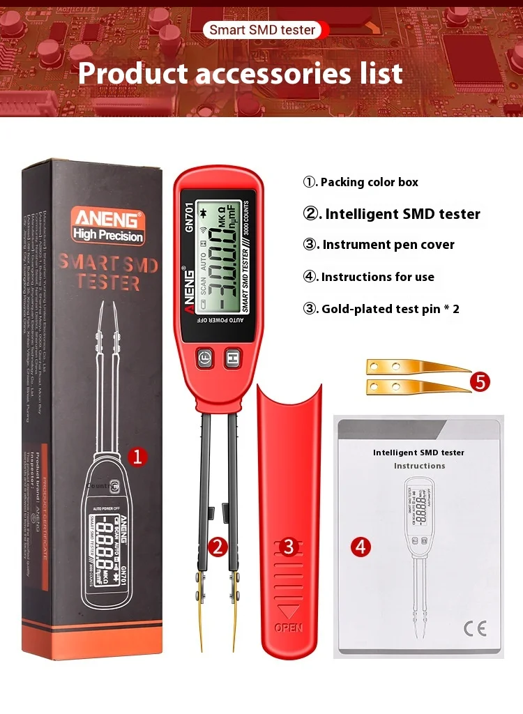ANENG GN701 Smart SMD Tester Multimeter Capacitance Resistance Diode Capacitor Test Pen LCD Display 3000 Counts Test Custom tool 4