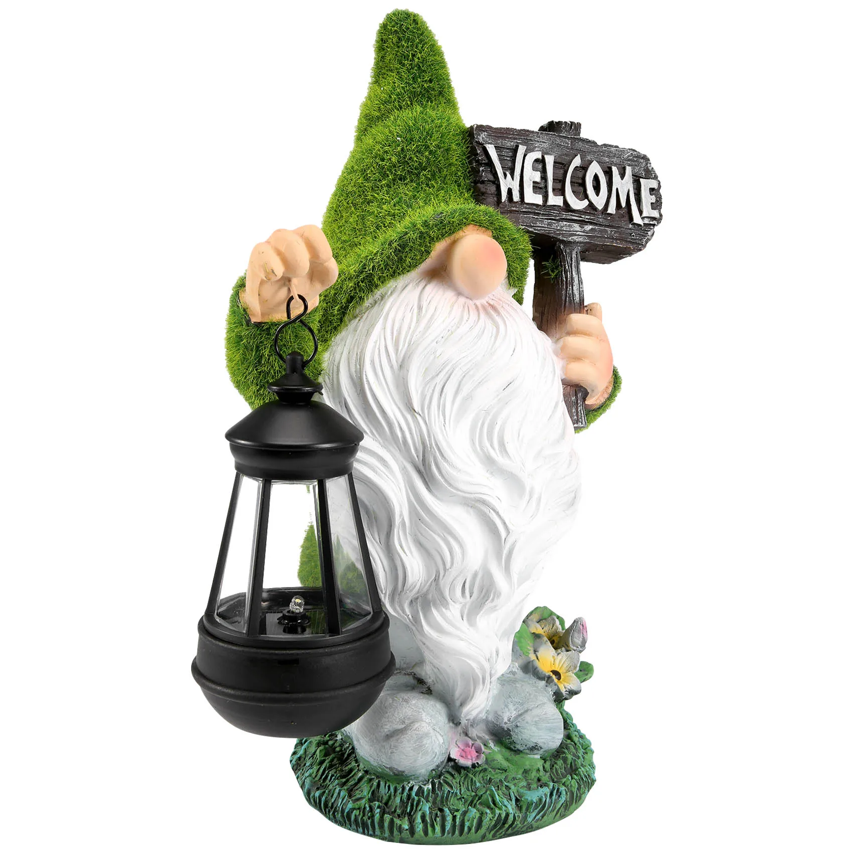 

Flocking Gnome Solar Garden Statues Outdoor Decor Flocked Gnome with Solar Lantern Figurine Dwarfs Jardim Yard Ornaments