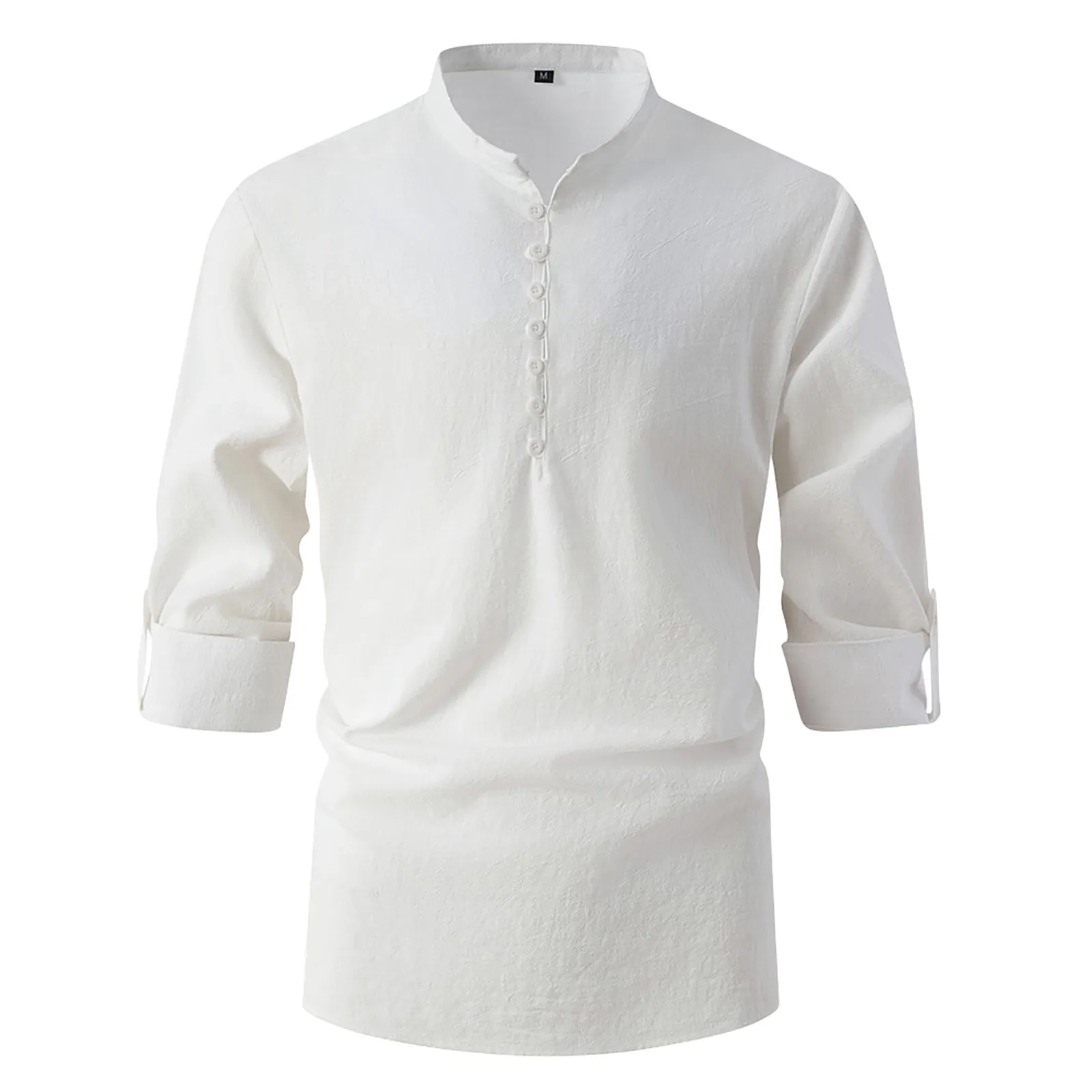 

Men'S Solid Color Shirts Spring And Autumn Fashion Retro Button Stand Collar Shirts Business Slim Casual Long-Sleeved Shirts