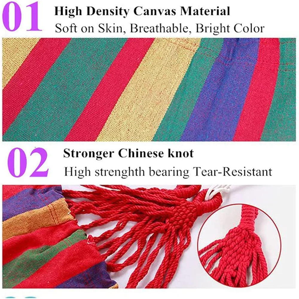 Double Hammock 2 Person Canvas Cotton Hammock with Tree Straps for Patio Garden Backyard Outdoor and Indoor (Red, Blue) 3