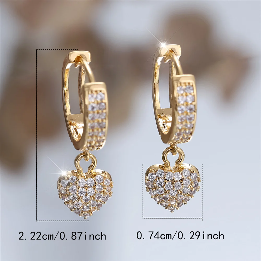 Trendy Crystal White Zircon Stone Love Heart Hoop Earrings For Women Vintage Gold Color Wedding Jewelry