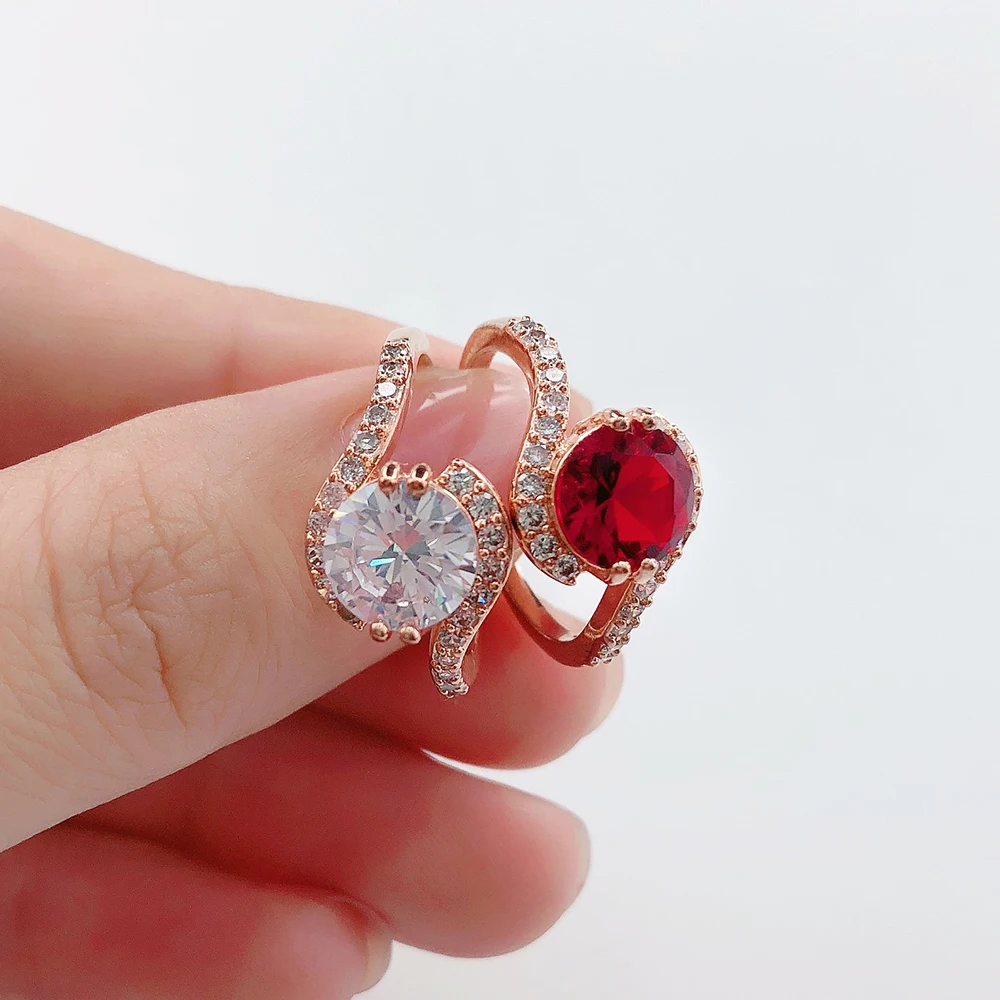 Wedding Rings wedding rings finger rings engagement rings zircon rings crystal rings for Women Classic Vivid 8mm Clear / Red Cubic Zirconia Rose Gold Color Fashion Jewelry Gift R389 R399