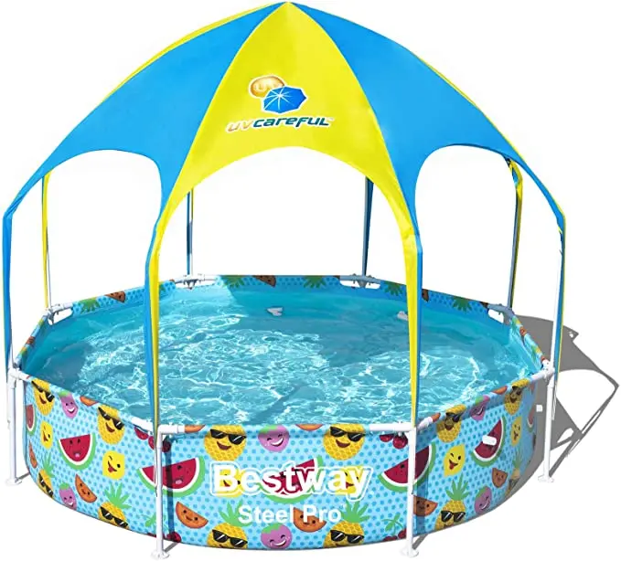 

8ft x 20in Splash in Shade Kids Spray Play Swimming Pool with UV Shade Canopy Fruit Print