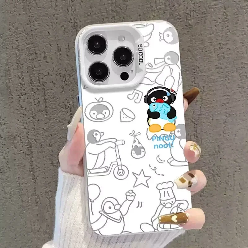 Cartoon Pingu Penguin Silver IMD Phone Case – Stylish Protective Cover