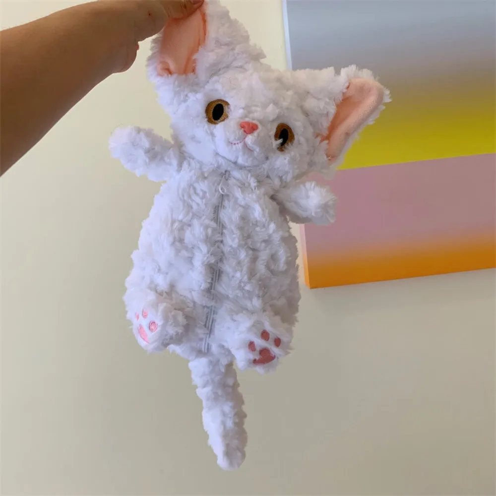 Kawaii Long Tail Cat Doll Pencil Bag Plush Simulated Cat Doll Stationery Bag Large Capacity Cartoon Cat Pen Pouch School