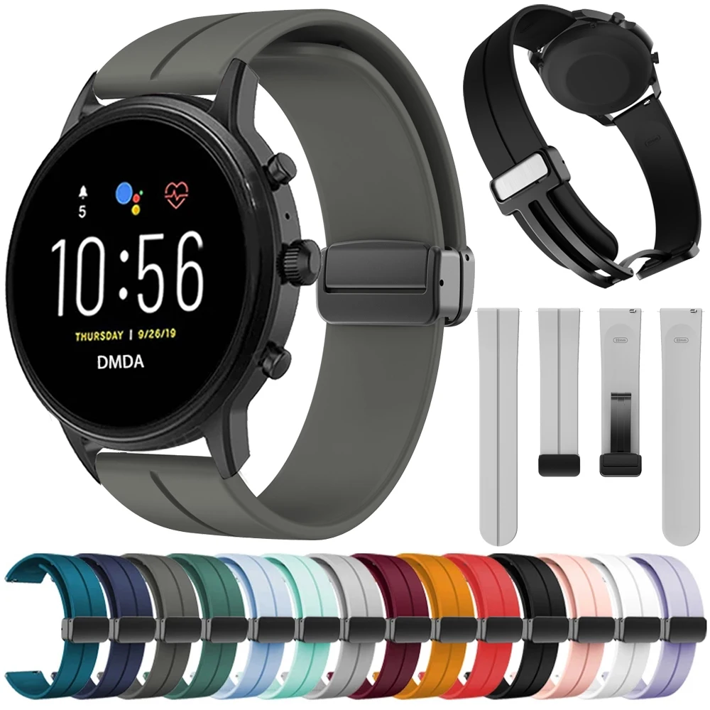 Fasce Con Fibbia Magnetica Per Fossil Gen 6 44Mm Gen 5 5E/Gen5 Lte 45Mm 22Mm Bracciale In Silicone Morbido Cinturino Smartwatch Per Fossil Gen 6