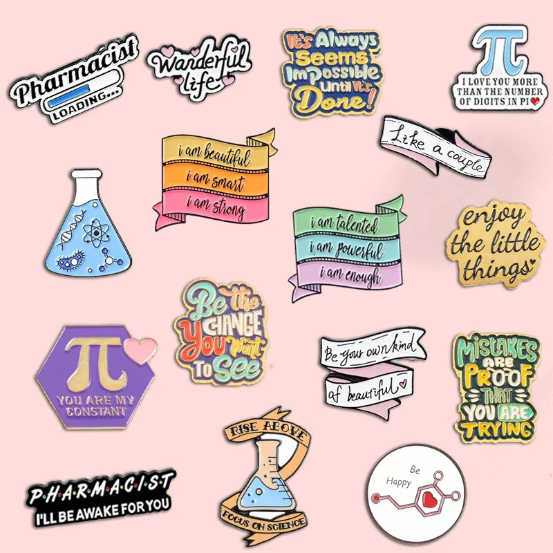 

Creative Geometric Text Brooch Chemistry Medical Beaker Geometric Symbol π Denim Jacket Pin Fashion Jewelry Medical Hobby Gift