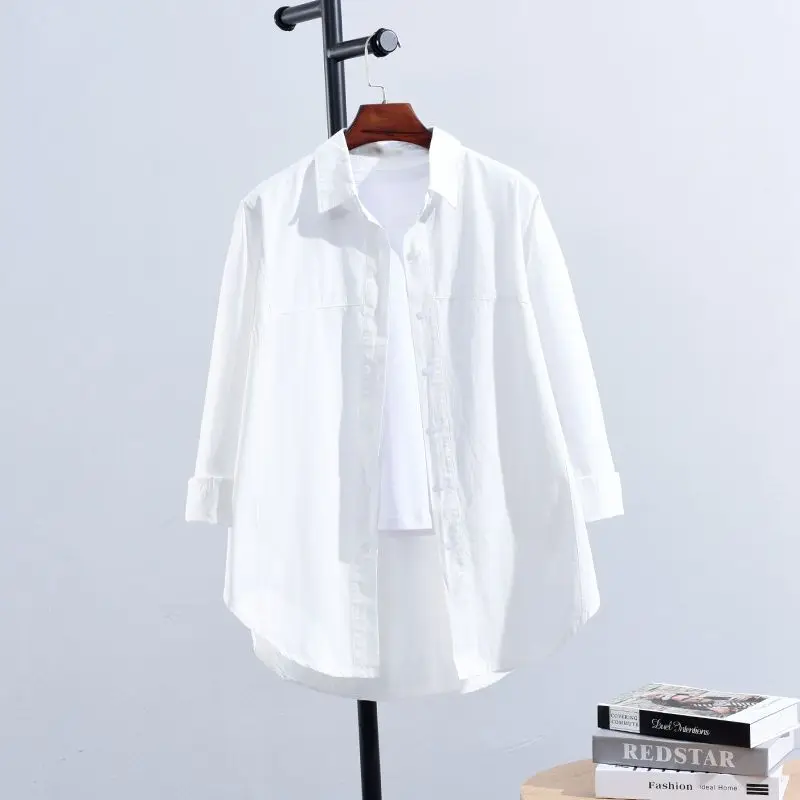 Simplicity Versatile Casual Women's Clothing Korean Version Splice Buttons POLO Collar Long Sleeved Solid Color Commuting Shirt