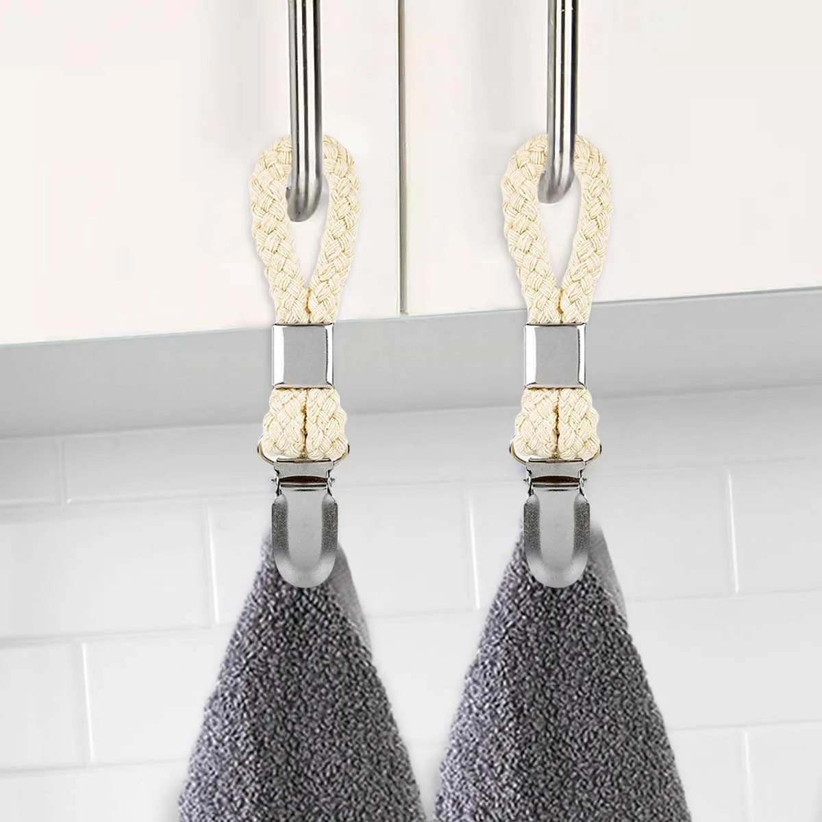 Woven Cotton Rope Loop Towel Clip Pendant Hanger For Towels Bathroom Towel Clip Hangers Home Decorative Bathroom Accessories towel rack