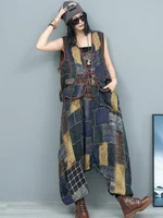 LYUZHE 2025 Spring Autumn New Vintage Printed Patchwork Women Matching Sets V-neck Vest And Overalls Casual Suit ZXY279B 1