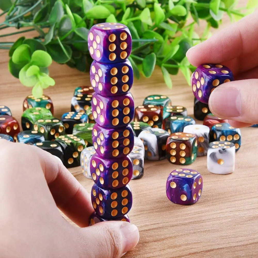 16mm 6 Sided Game Dice Set with Gold Pips Round Corner D6 Square Dice 50/30/10Pcs for Playing Board Teaching Math Game game dice,dice set,acrylic dice