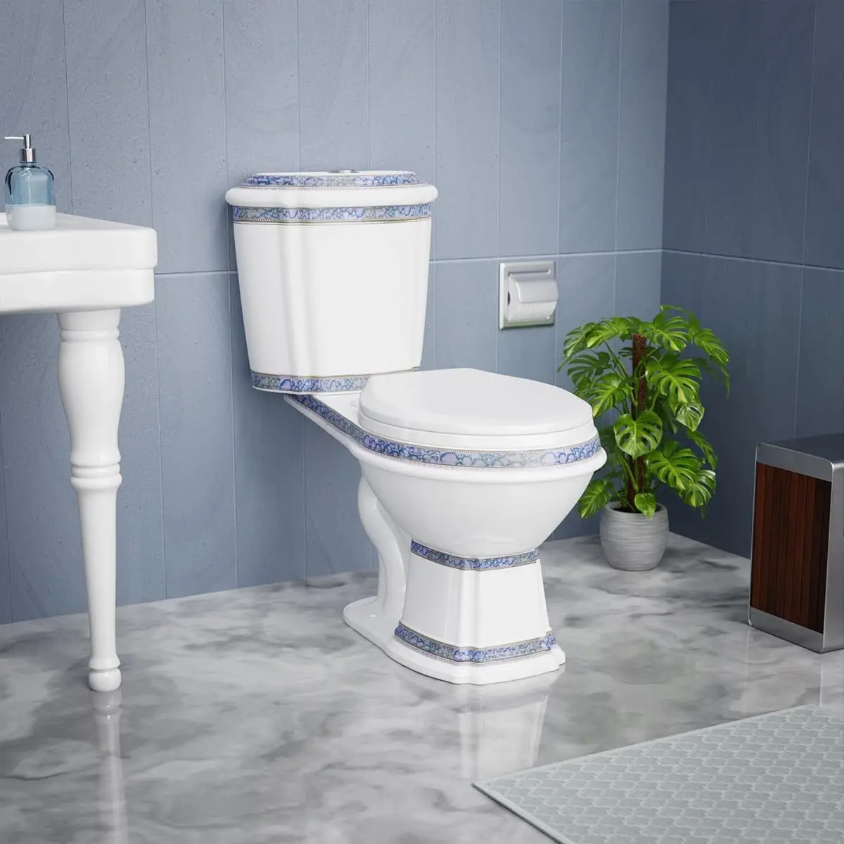 India Reserve  Elongated Bathroom Toilet WaterSense Dual Flush with Slow Close  Seat Two-Piece Grade Porcelain Scratch and Stain 2